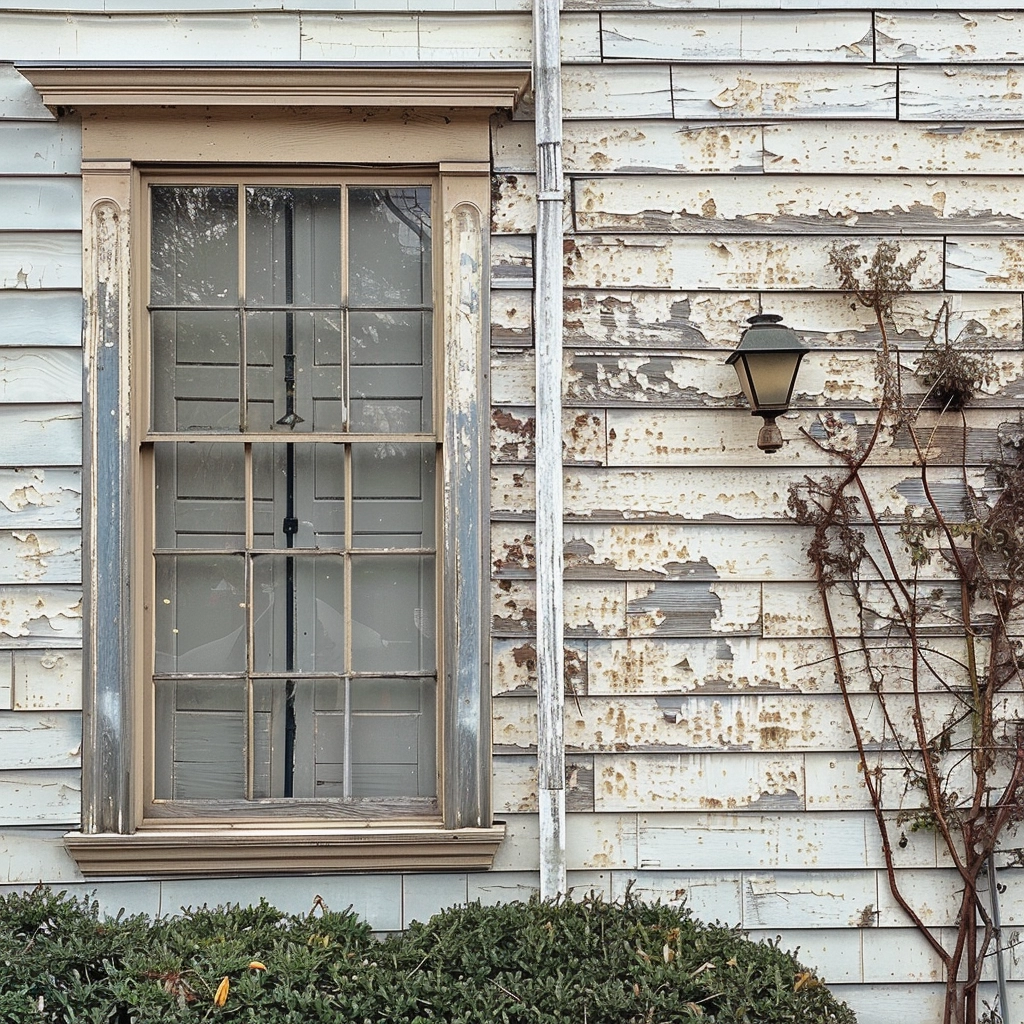 showing cracked and weathered siding