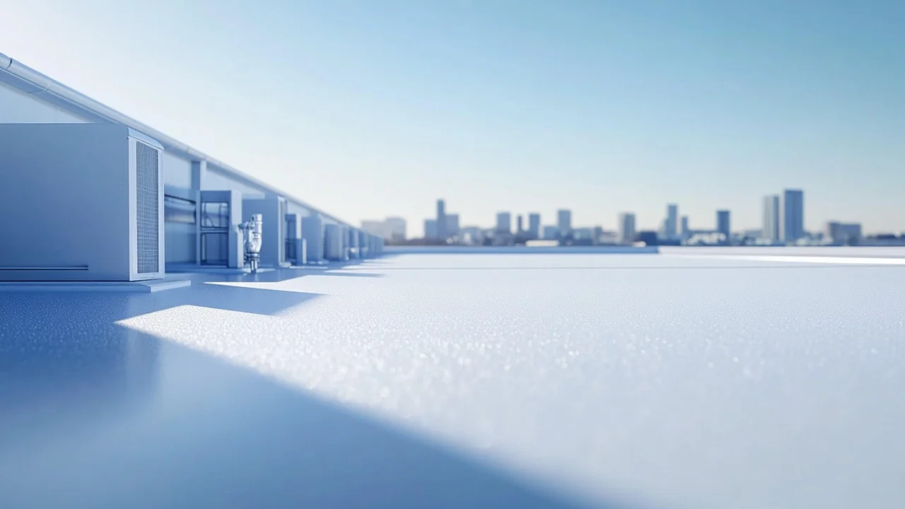 A commercial rooftop with air conditioning units.