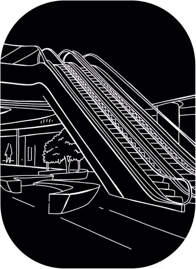 A black and white drawing of a staircase.