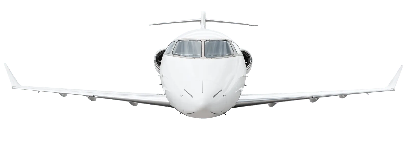 A white airplane with a blue background.