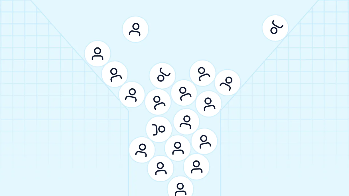 Diagram showing user icons flowing through a funnel, representing increasing retention.
