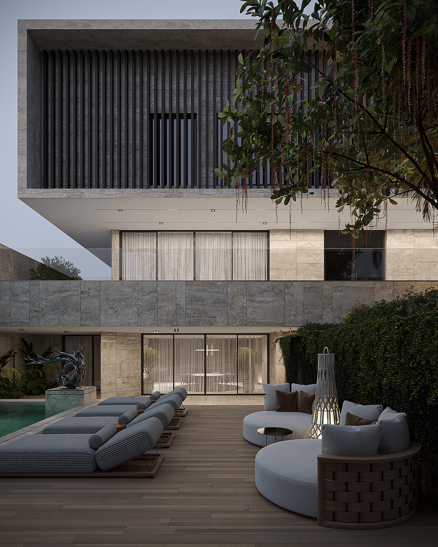 Oasis Spa exterior architectural visualization at night