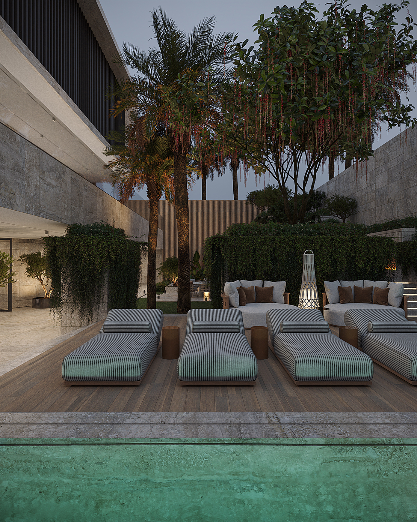 Oasis Spa exterior architectural visualization at night