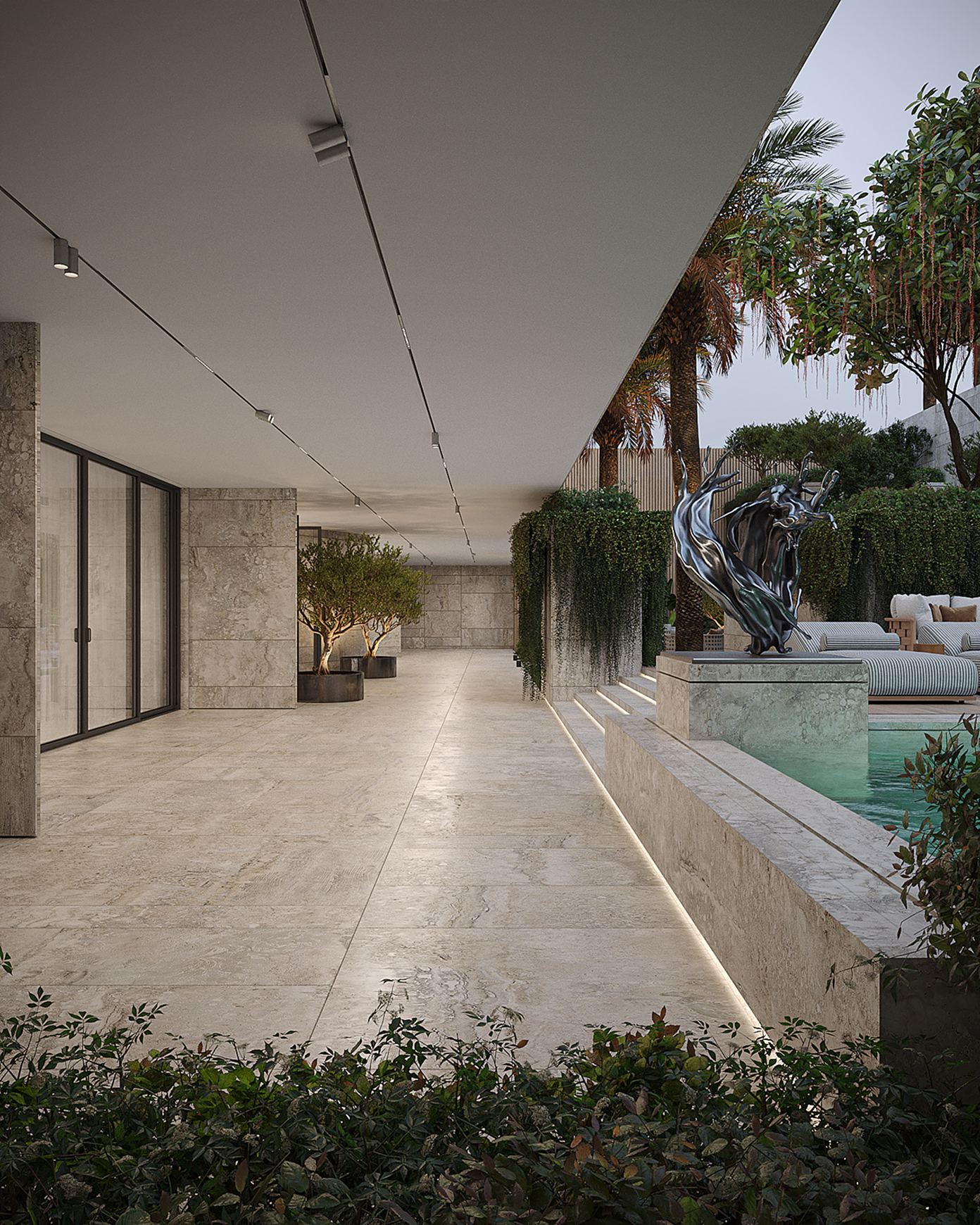 Oasis Spa exterior architectural visualization at night