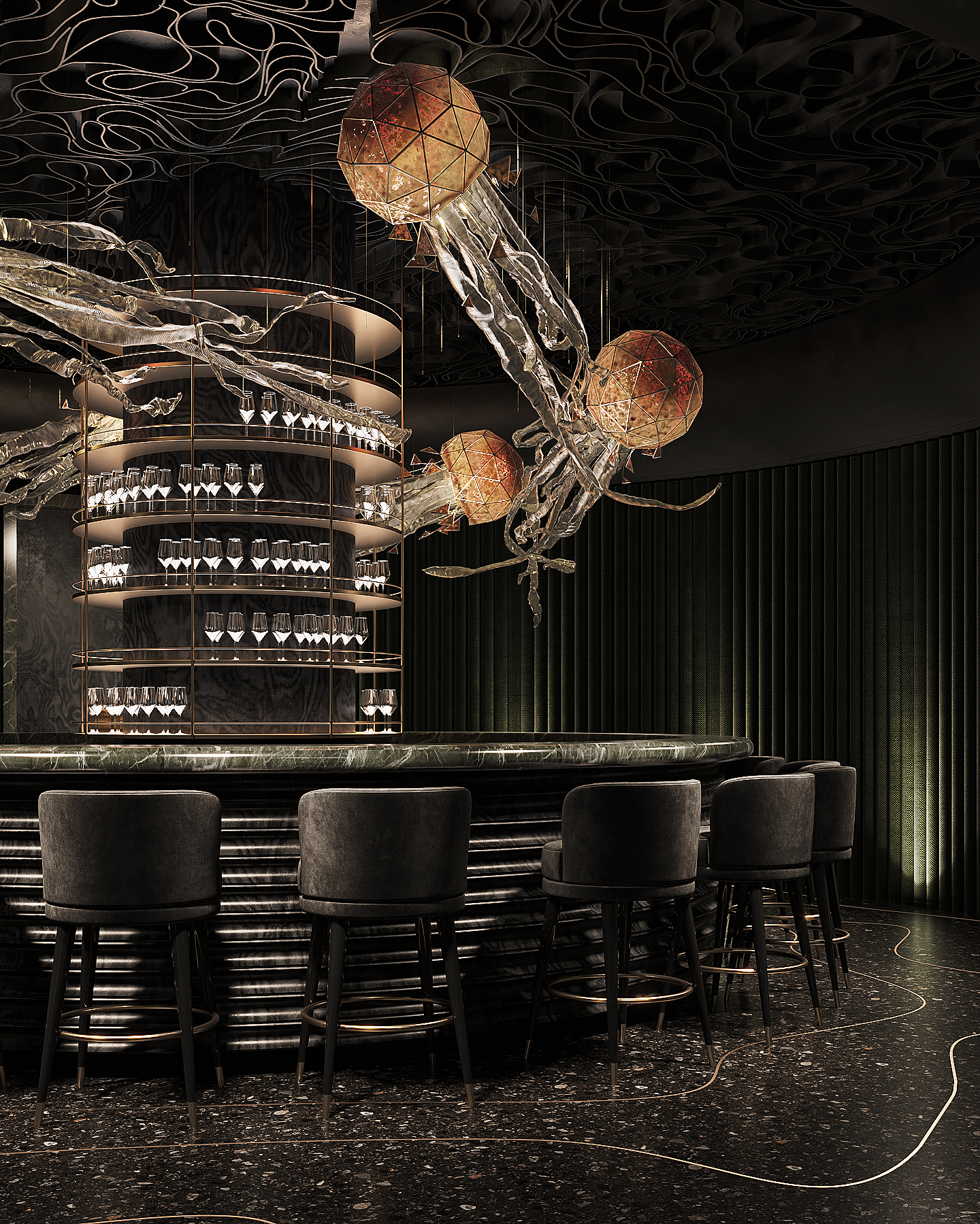 Jellyfish bar interior visualization