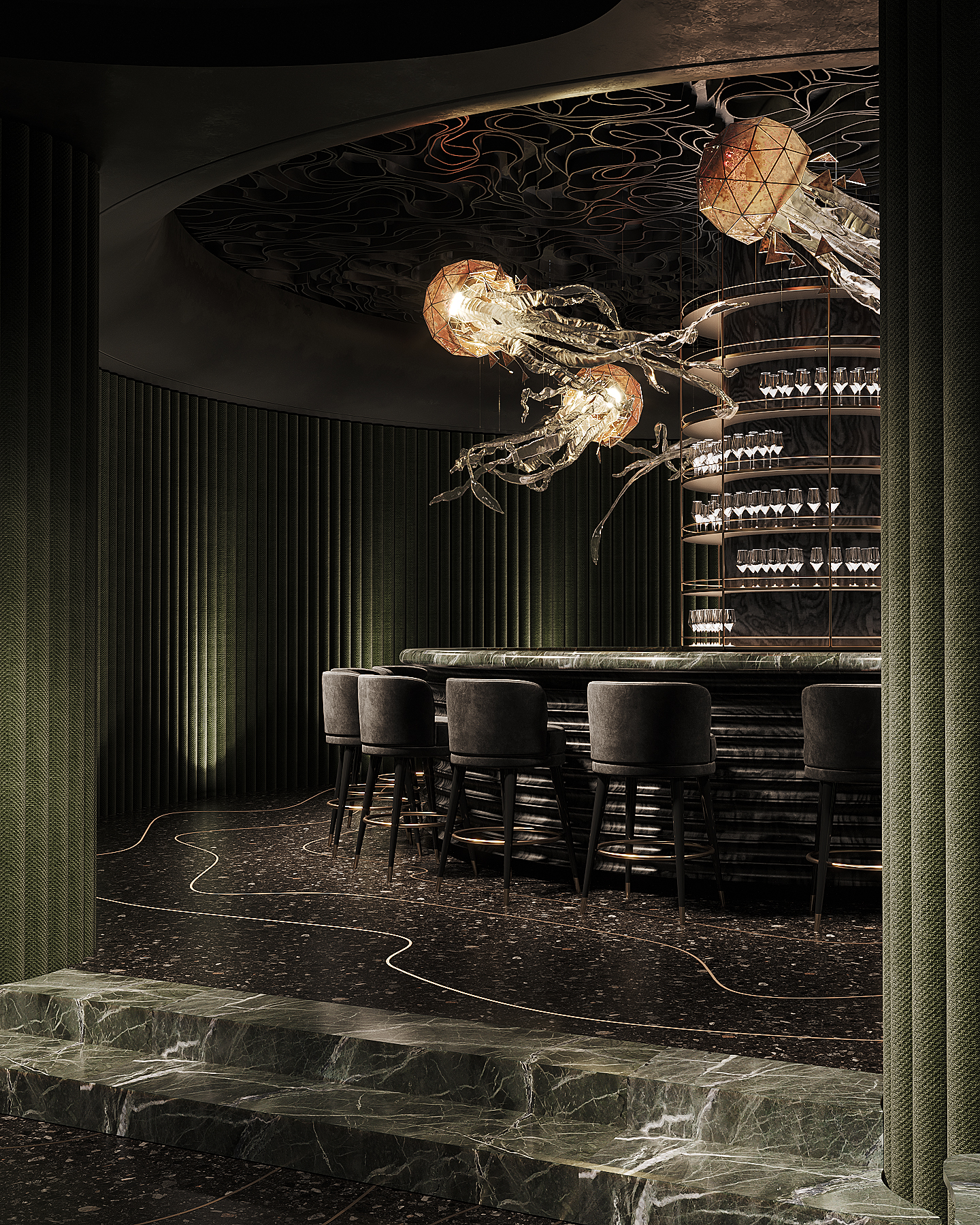 Jellyfish bar interior visualization