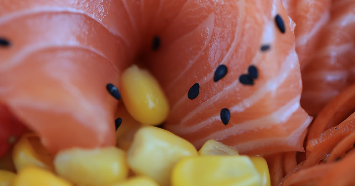 Close-up of a dish with salmon and vegetables