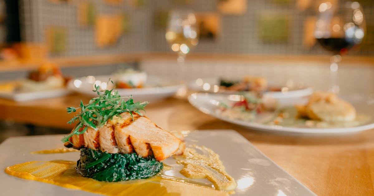 Appetizing salmon steak served on a plate