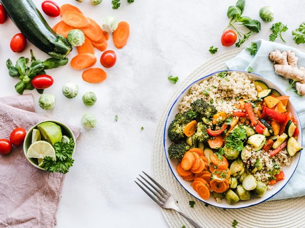 Flat-lay photography of vegetable salad on a plate