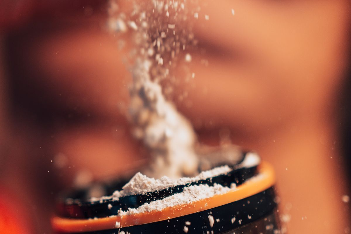 A scoop of creatine monohydrate powder