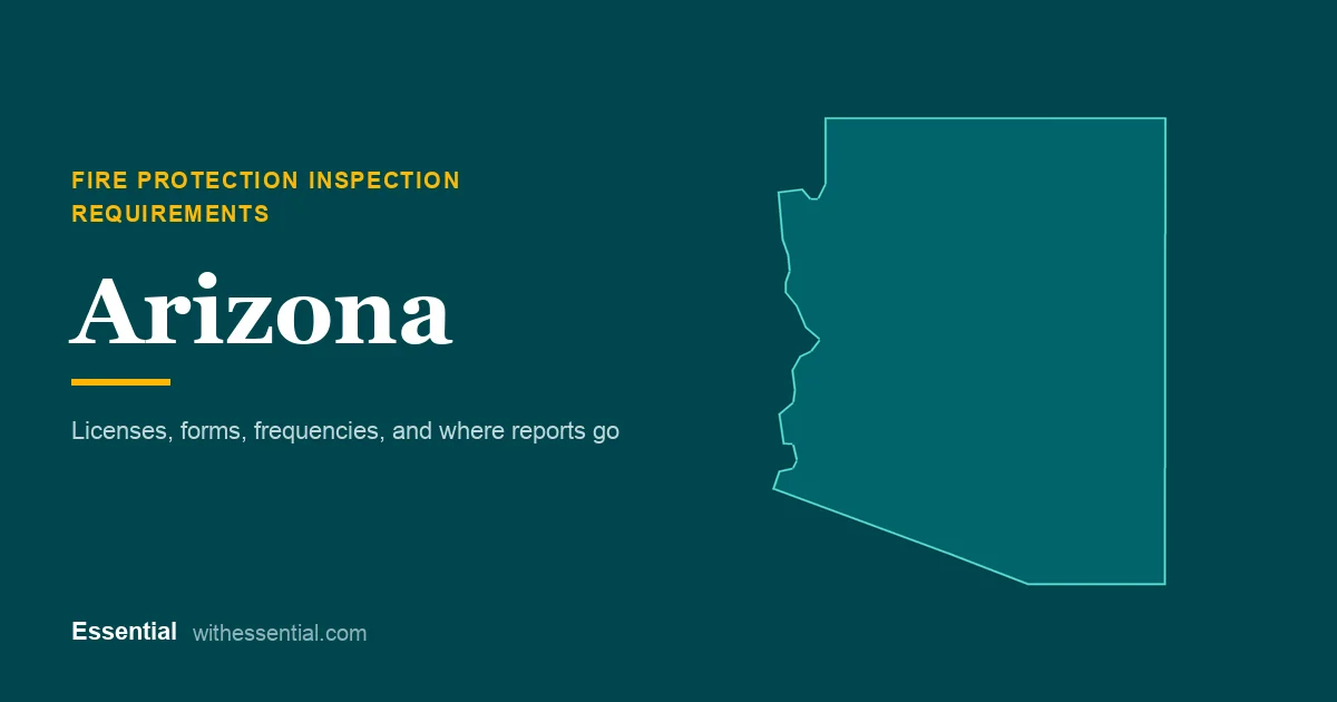 Outline map of Arizona with the title Fire Protection Inspection Requirements