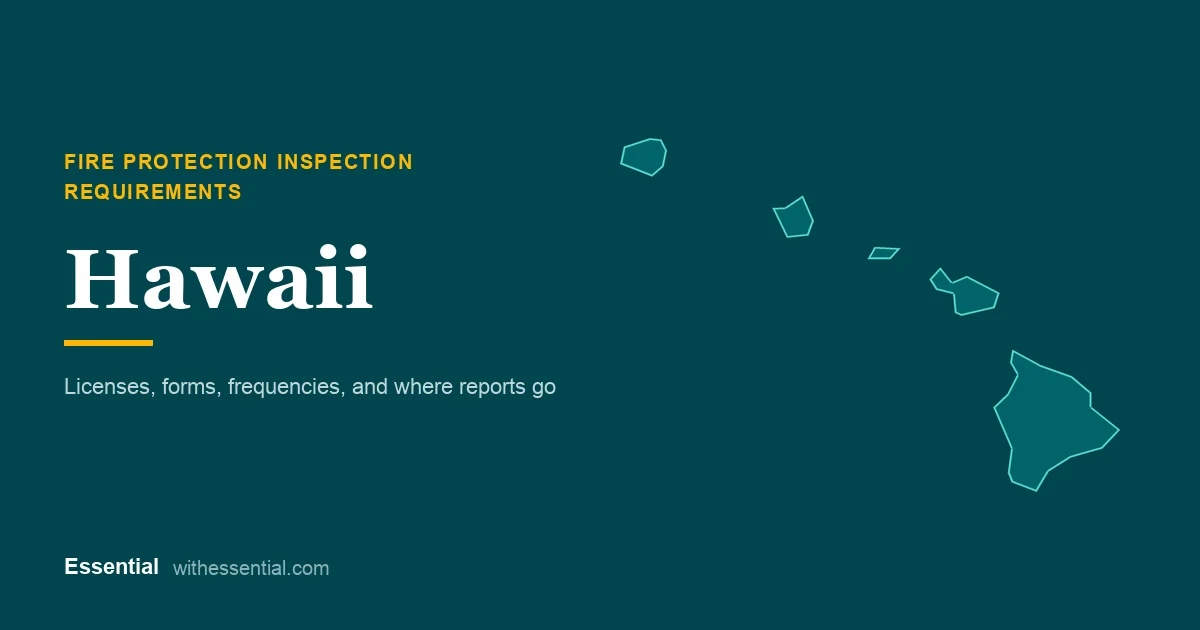 Outline map of Hawaii with the title Fire Protection Inspection Requirements
