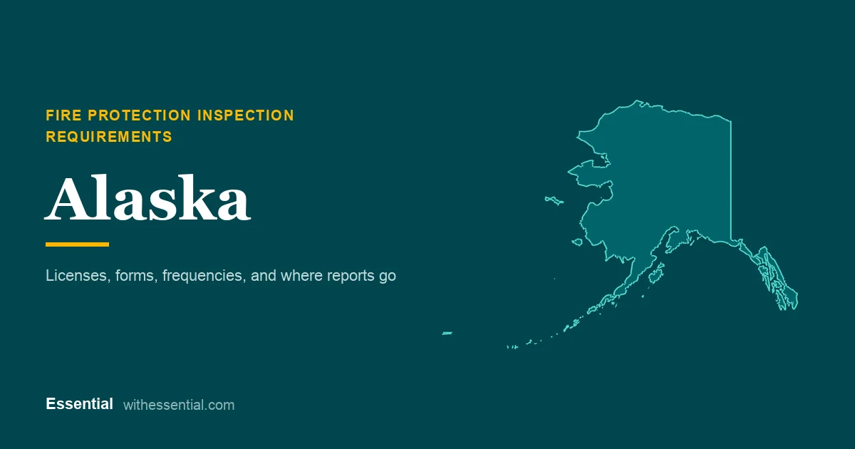 Outline map of Alaska with the title Fire Protection Inspection Requirements