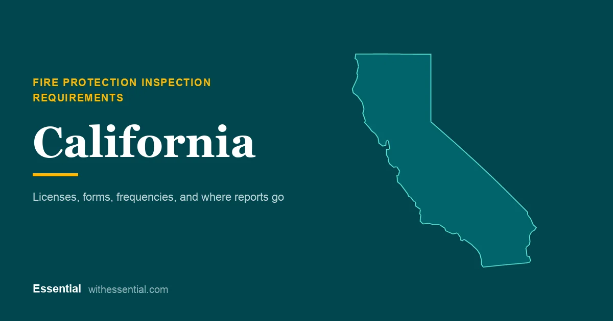 Outline map of California with the title Fire Protection Inspection Requirements