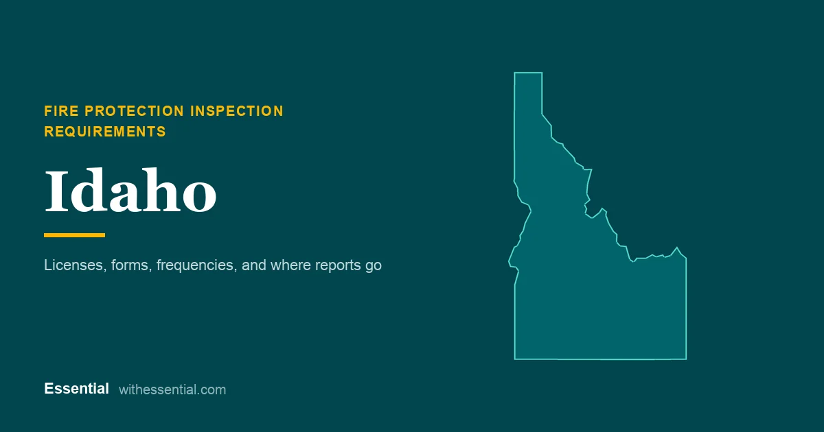 Outline map of Idaho with the title Fire Protection Inspection Requirements