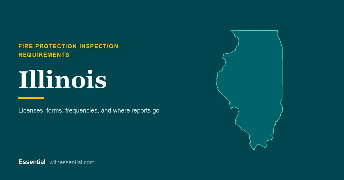 Outline map of Illinois with the title Fire Protection Inspection Requirements