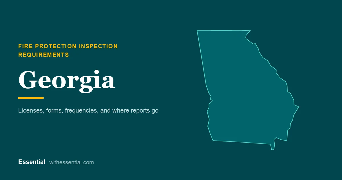 Outline map of Georgia with the title Fire Protection Inspection Requirements