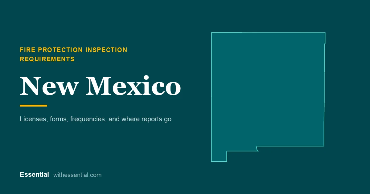 Outline map of New Mexico with the title Fire Protection Inspection Requirements