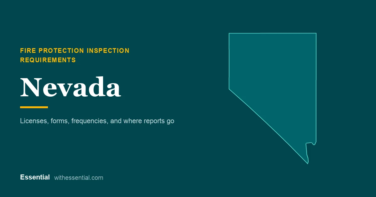 Outline map of Nevada with the title Fire Protection Inspection Requirements