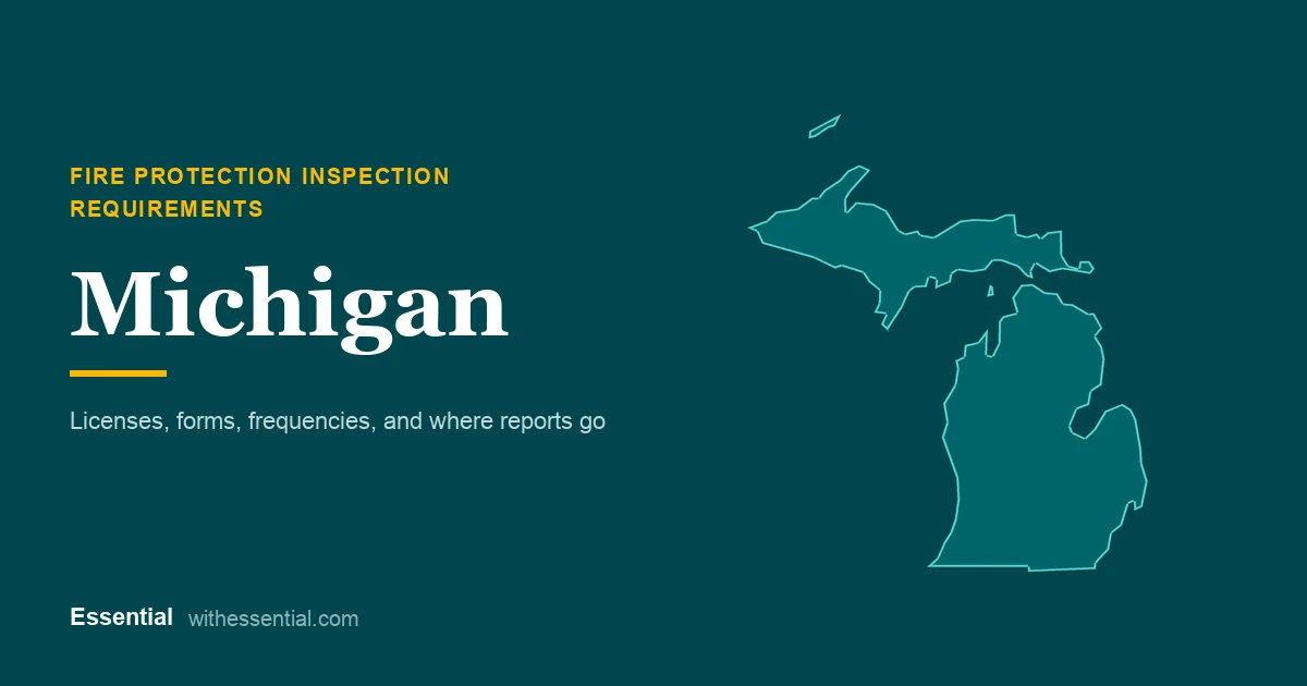 Outline map of Michigan with the title Fire Protection Inspection Requirements