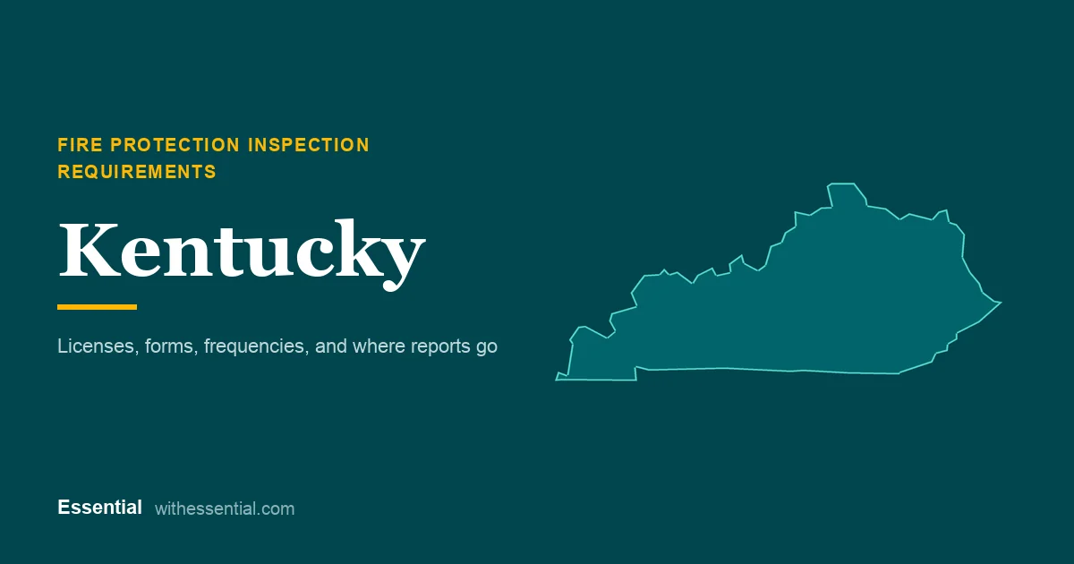 Outline map of Kentucky with the title Fire Protection Inspection Requirements