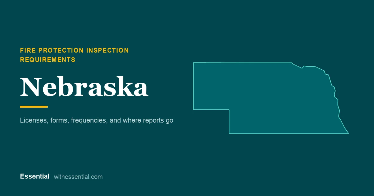 Outline map of Nebraska with the title Fire Protection Inspection Requirements