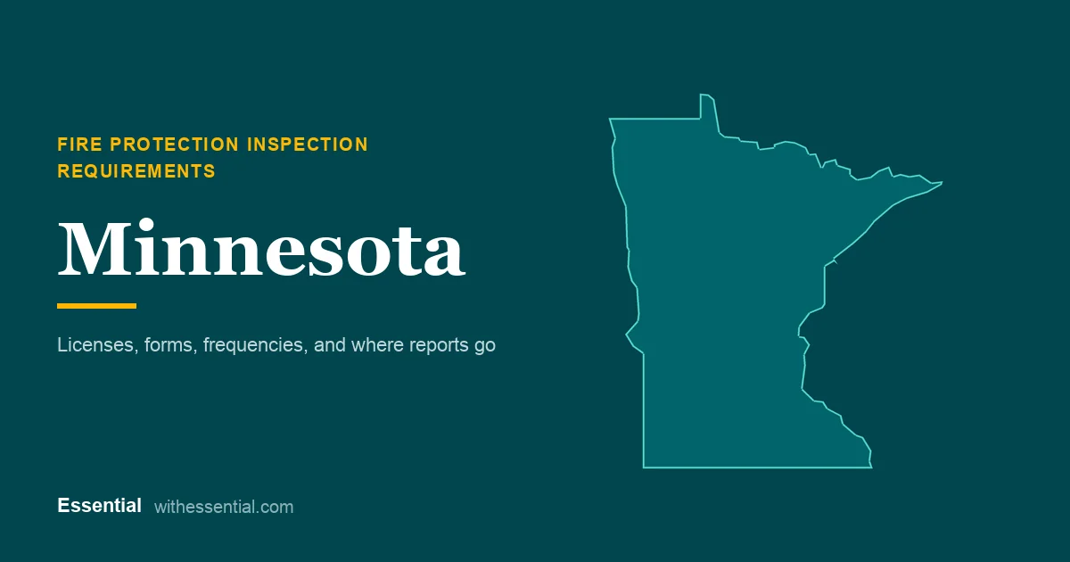 Outline map of Minnesota with the title Fire Protection Inspection Requirements