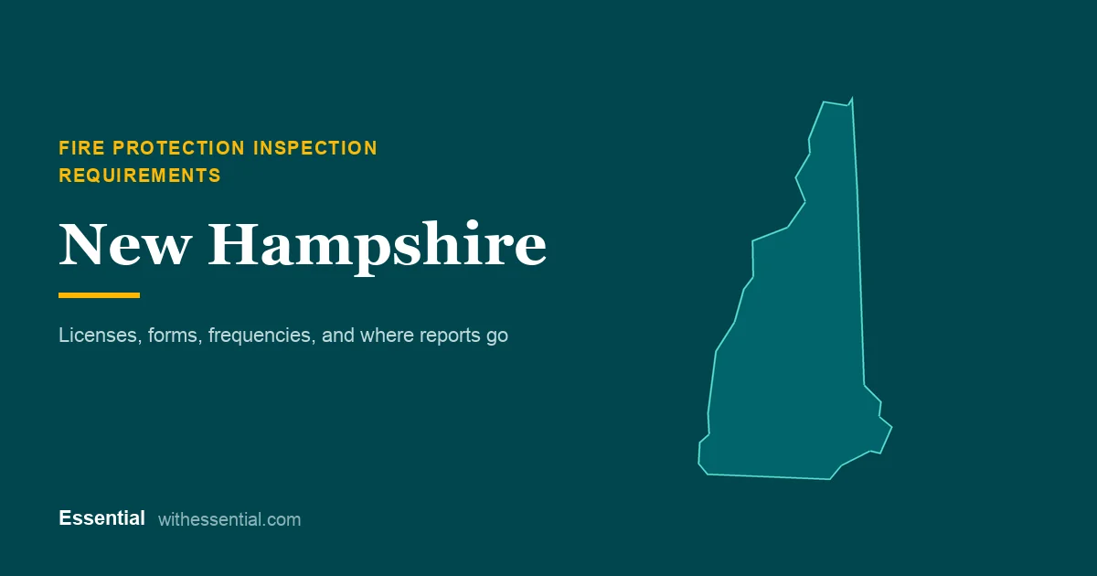 Outline map of New Hampshire with the title Fire Protection Inspection Requirements