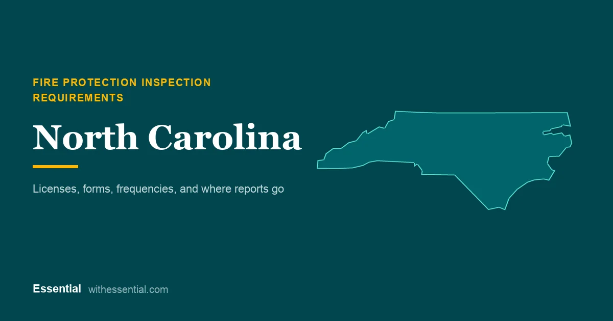 Outline map of North Carolina with the title Fire Protection Inspection Requirements