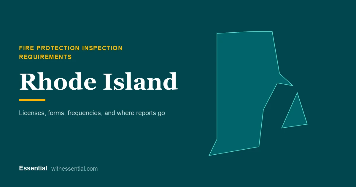 Outline map of Rhode Island with the title Fire Protection Inspection Requirements