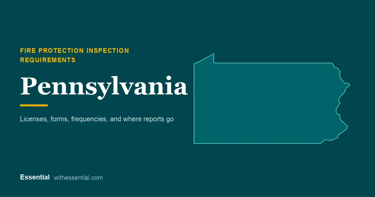 Outline map of Pennsylvania with the title Fire Protection Inspection Requirements
