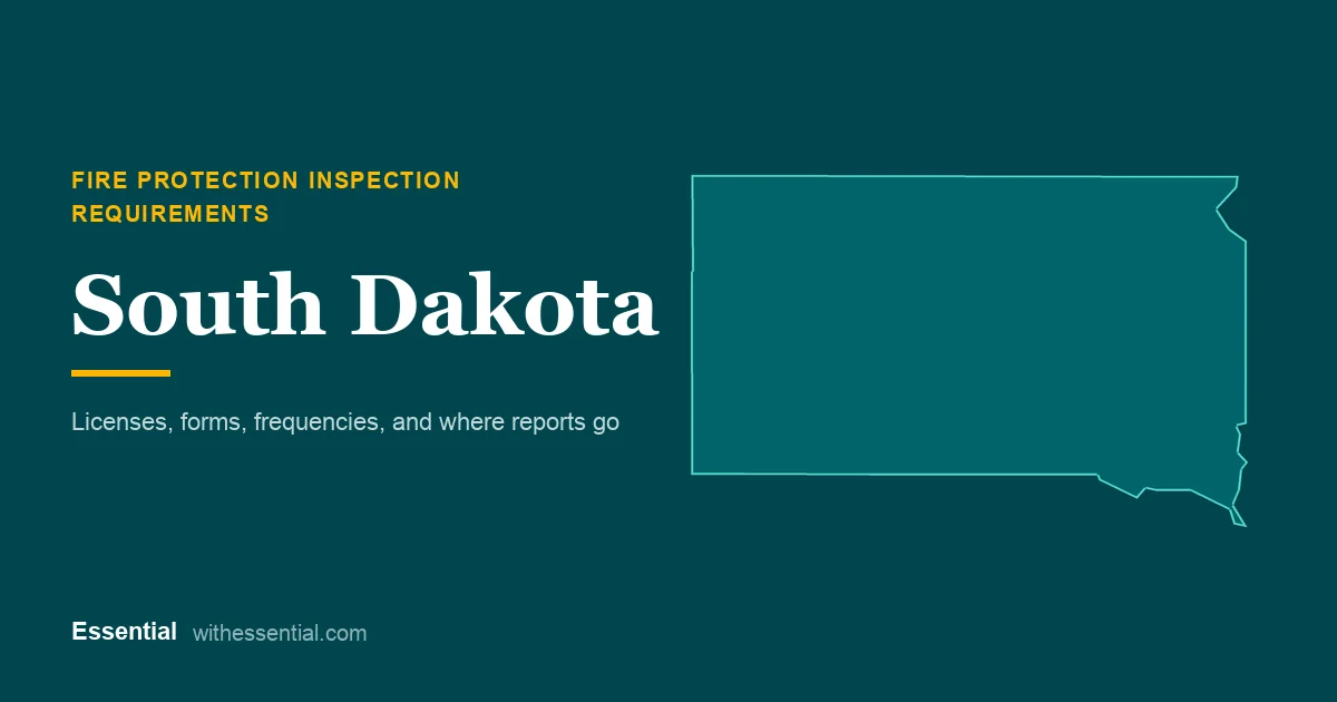 Outline map of South Dakota with the title Fire Protection Inspection Requirements