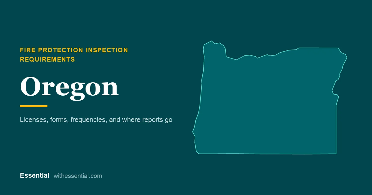 Outline map of Oregon with the title Fire Protection Inspection Requirements