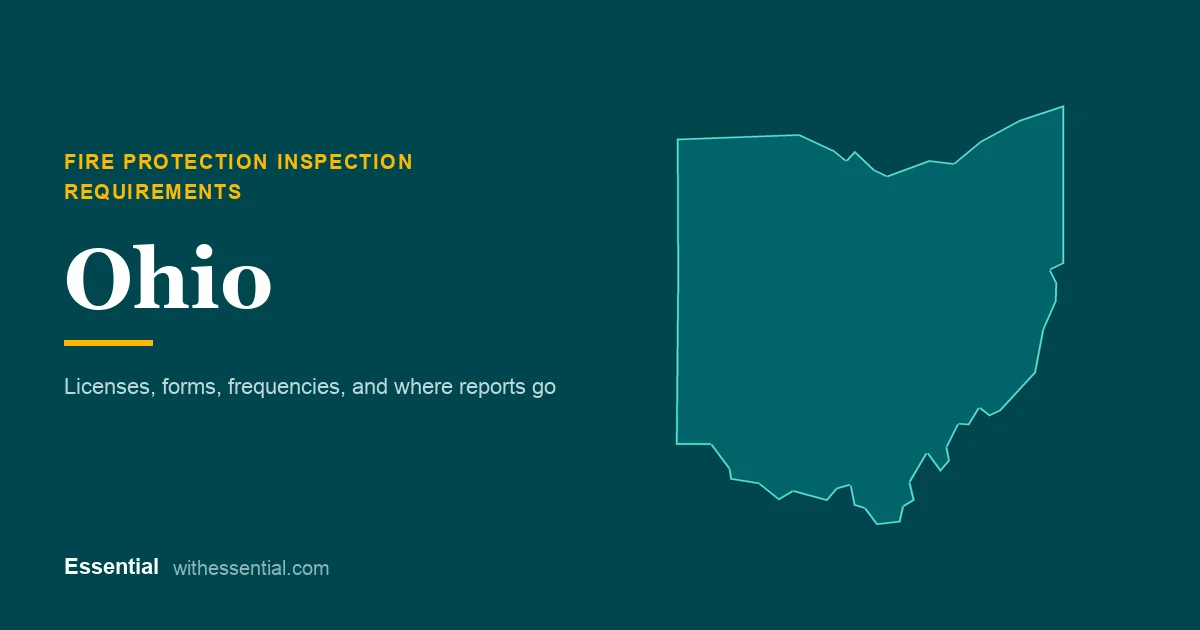 Outline map of Ohio with the title Fire Protection Inspection Requirements