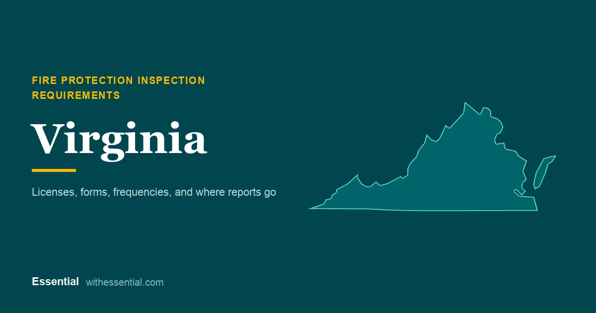 Outline map of Virginia with the title Fire Protection Inspection Requirements