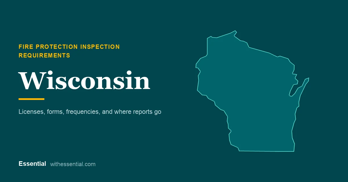 Outline map of Wisconsin with the title Fire Protection Inspection Requirements