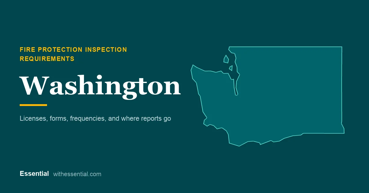 Outline map of Washington with the title Fire Protection Inspection Requirements