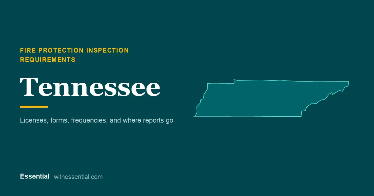 Outline map of Tennessee with the title Fire Protection Inspection Requirements