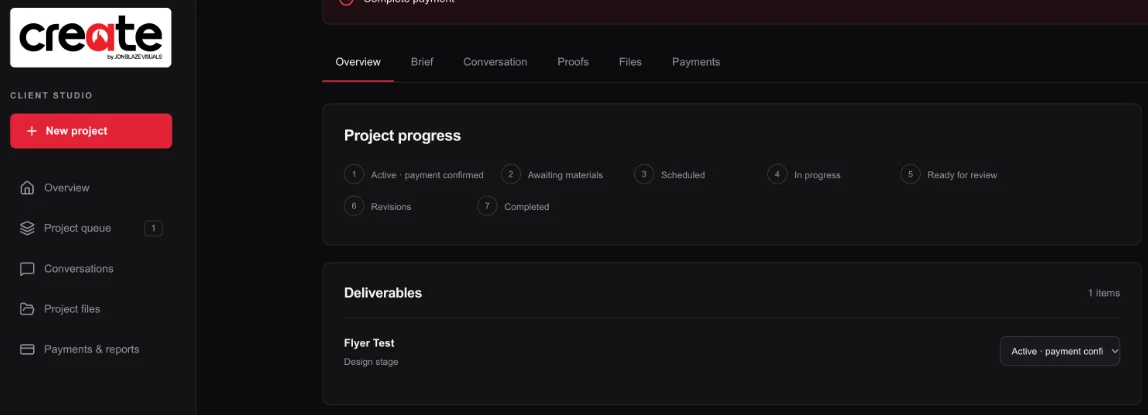 New project button and project navigation in the CREATE portal