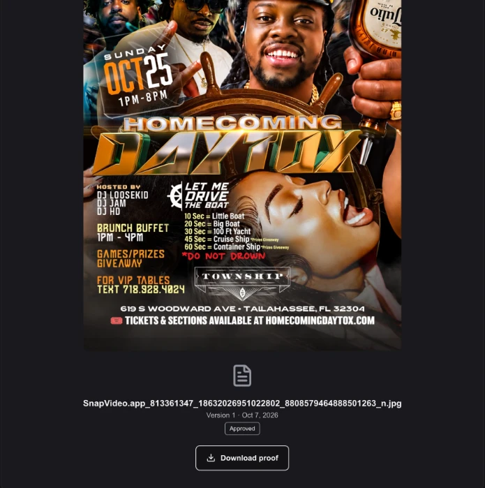 An approved flyer proof in the CREATE portal
