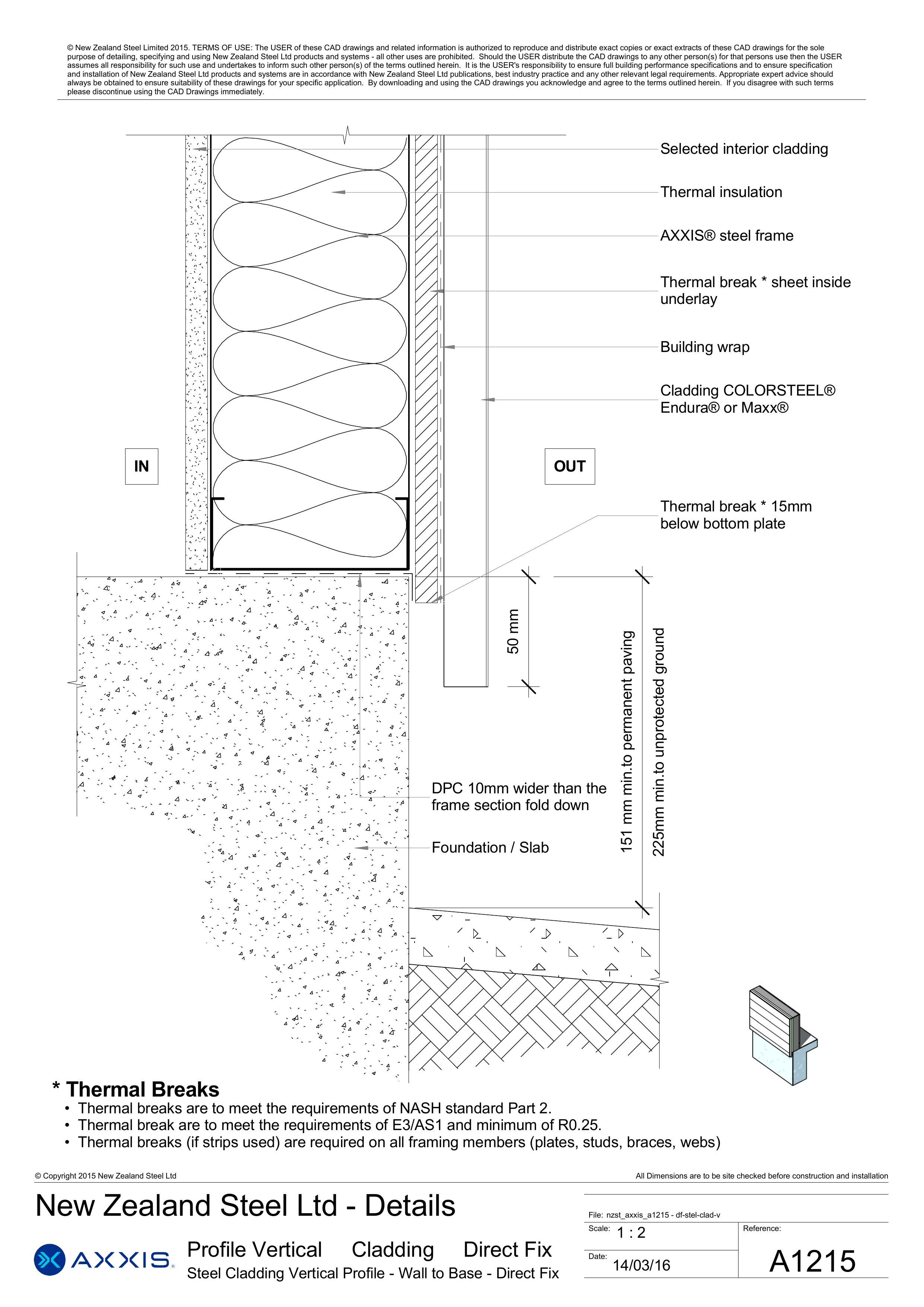 Steel Cladding Vertical Profile - Wall to Base - Direct Fix