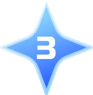 Blue four-pointed star with a white number three in the center.