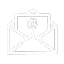 Black envelope icon with an email symbol on a white background.
