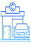 Icon of a person selling a car from a dealership desk next to a car.