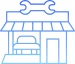 Icon of an auto parts store with a car under a wrench sign on the roof.