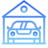 Icon of a car parked inside a garage with a roof and a circular window above.