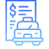 Icon of a taxi car in front of a document with a dollar sign, symbolizing a taxi fare or bill.