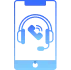 Smartphone screen displaying a headset icon with a speech bubble, symbolizing online customer support.