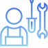 Icon of a technician wearing overalls with a wrench and screwdriver beside them.
