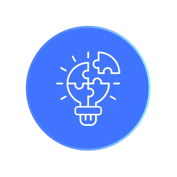 Icon of a light bulb made of puzzle pieces with one piece missing, symbolizing ideas and problem solving.